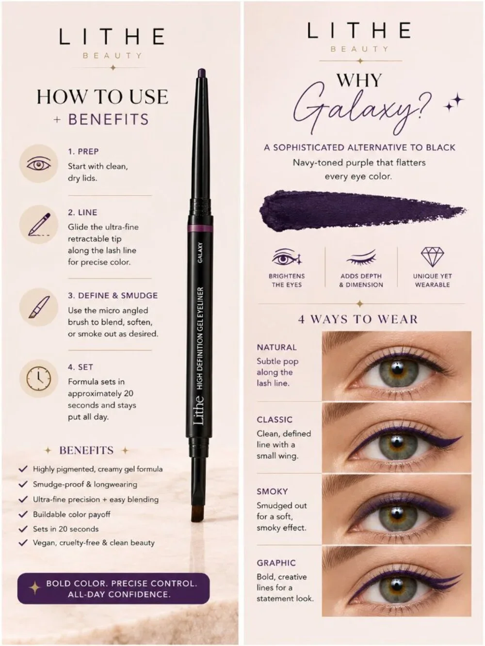 Lithe Beauty High Definition Gel Eyeliner Galaxy Navy Purple Dual Ended